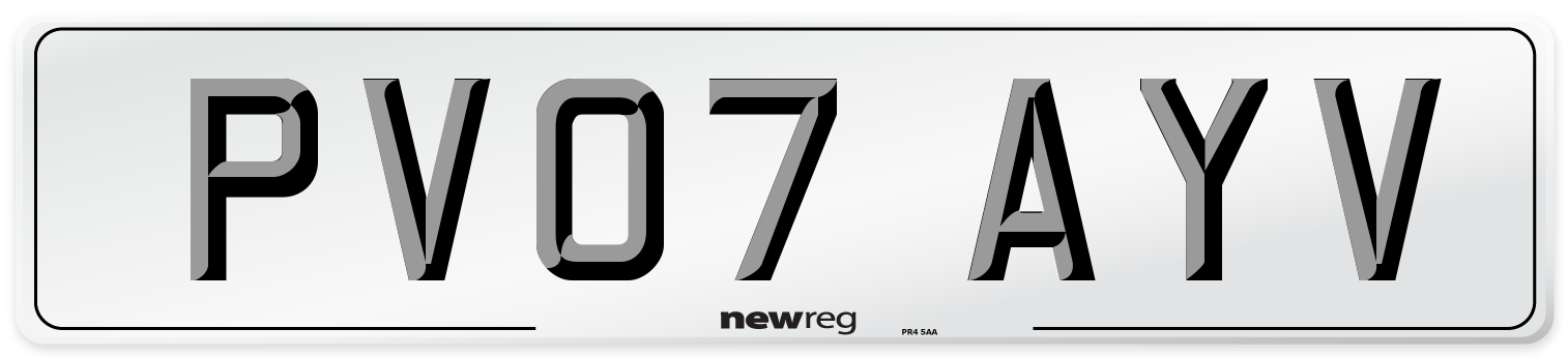 PV07 AYV Number Plate from New Reg